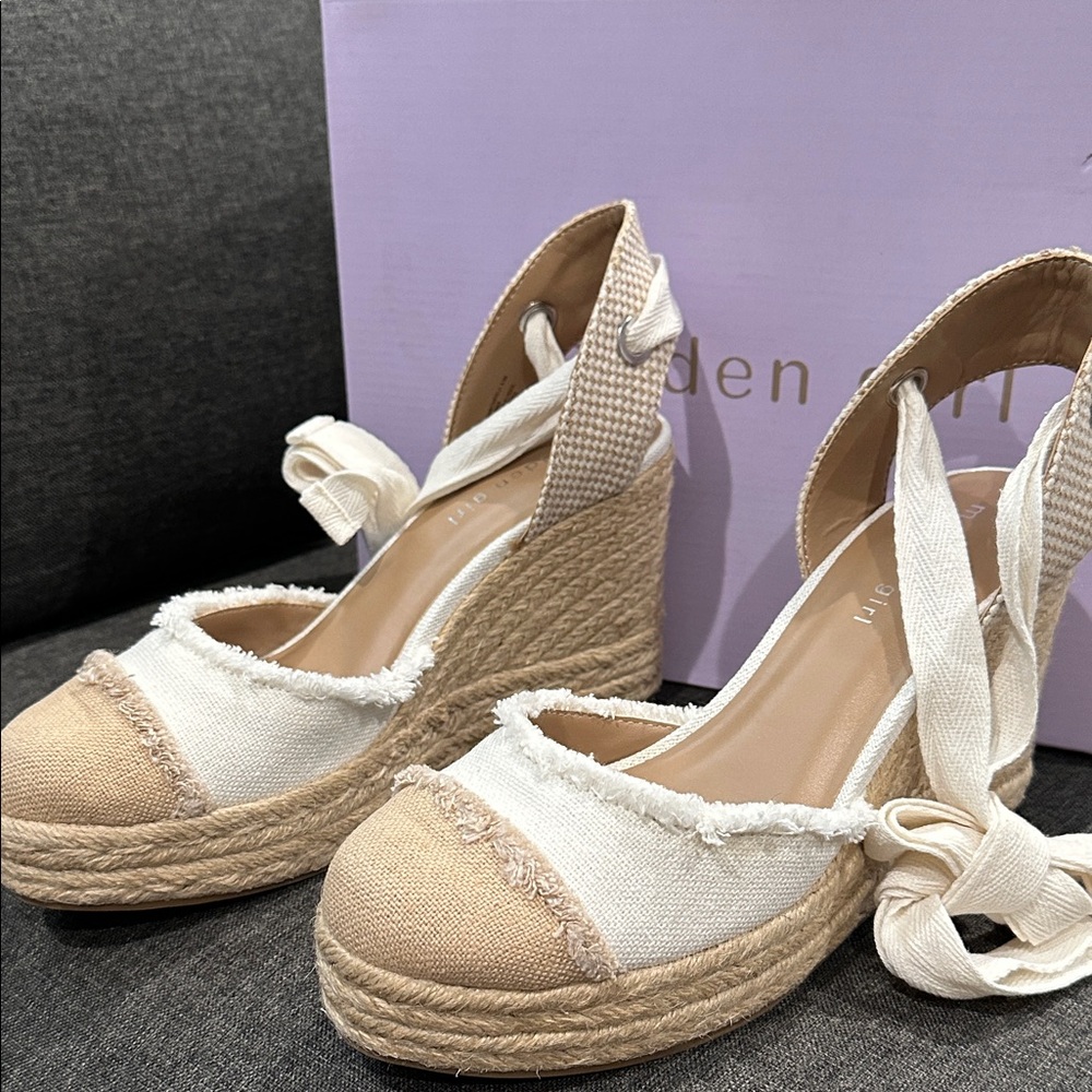 Madden Girl Chatham White and Tan Lace-Up Espadrilles